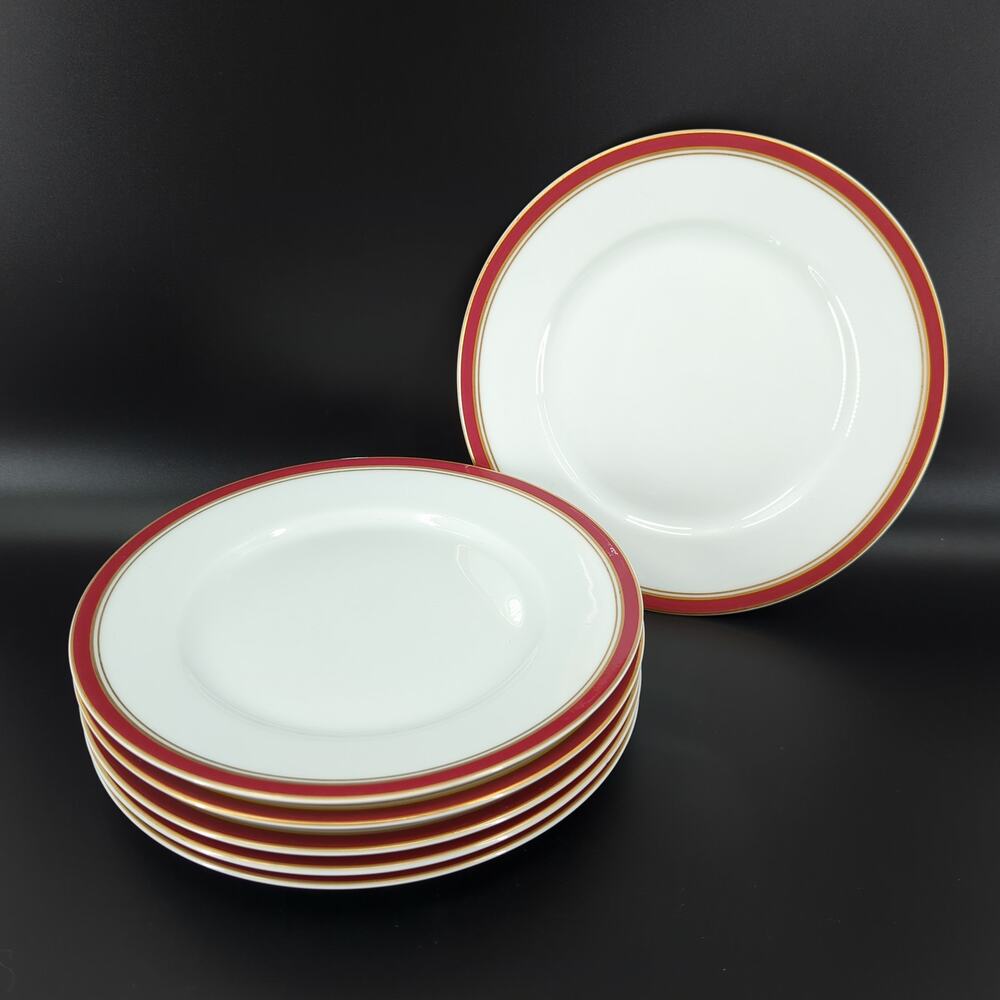 Raynaud Limoges Ceralene Diplomat Salad Plate Red White Gold 7 5/8" Set 6 FLAW